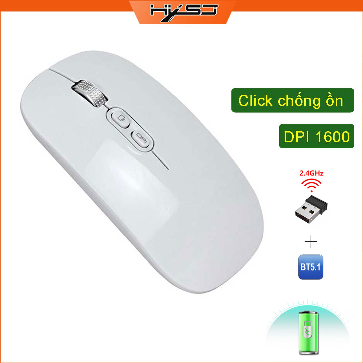 Chuột không dây HXSJ M103B wireless Bluetooth tự sạc pin siêu mỏng không gây tiếng ồn chuyên dùng cho Máy tính, pc, Laptop, Tivi - Hàng chính hãng