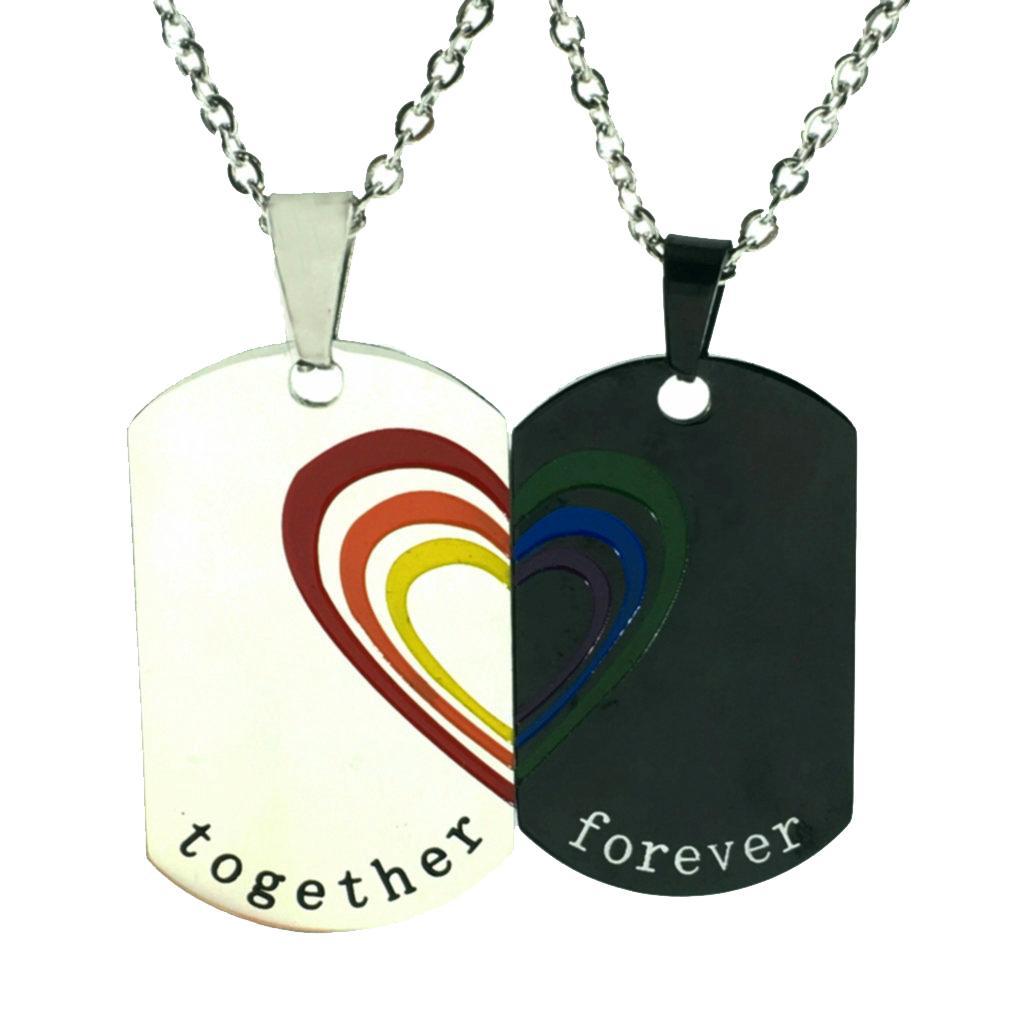 2 Pieces Stainless Steel Rainbow  Pendant Necklace