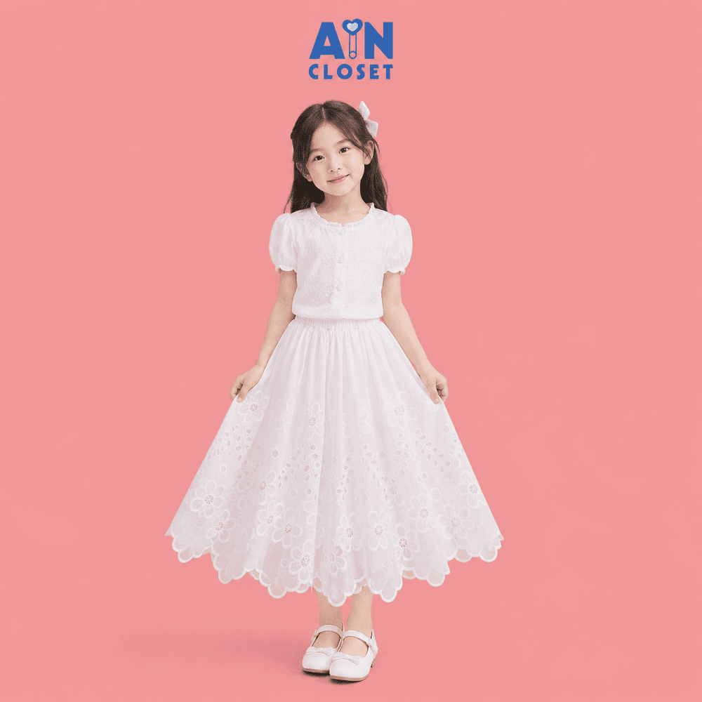 Chân Váy Dài bé gái họa tiết Trắng Hoa Thêu Cotton - AICDBGXC0TMR - AIN Closet