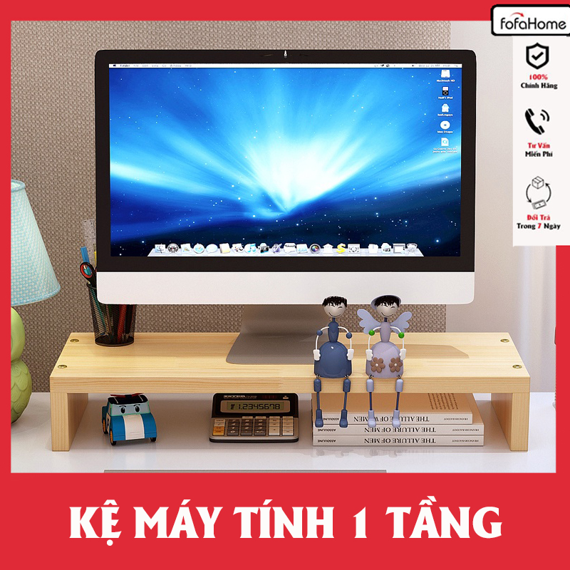 Kệ Gỗ Để Màn Hình Máy Tính 1 Tầng Đa Năng Kết Hợp Để Sách, Bàn Phím Và Chuột Gỗ MDF Chống Thấm Cao Cấp