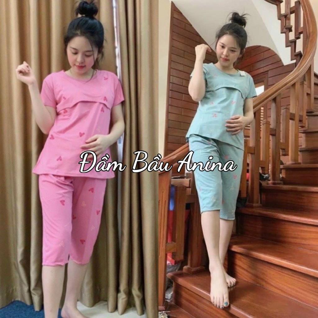 Bộ đồ Lửng Bầu và Sau Sinh Lật ti họa tiết Tim Mặc Nhà Cho Con Bú BL845