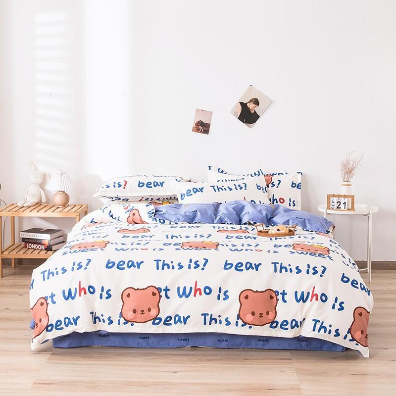 Bộ Chăn Ga Gối Cotton Poly Gấu Vương Miện
