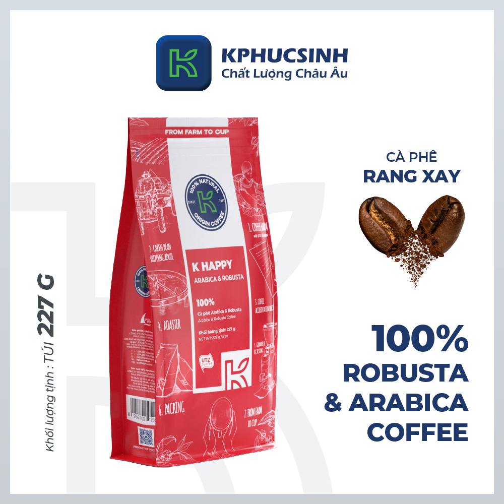 Hộp Quà Cà Phê K Coffee Love Box 4 - cà phê rang xay Robusta Arabica và cà phê hoà tan đậm vị (cà phê rang xay K-Happy, K-Life và cà phê hòa tan Delight)