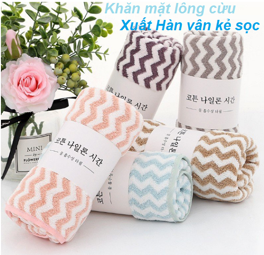 Combo Khăn mặt lông mịn xuất Hàn sọc kẻ siêu mềm mại 30x50cm