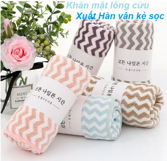 Combo Khăn mặt lông mịn xuất Hàn sọc kẻ siêu mềm mại 30x50cm (Nhiều màu)