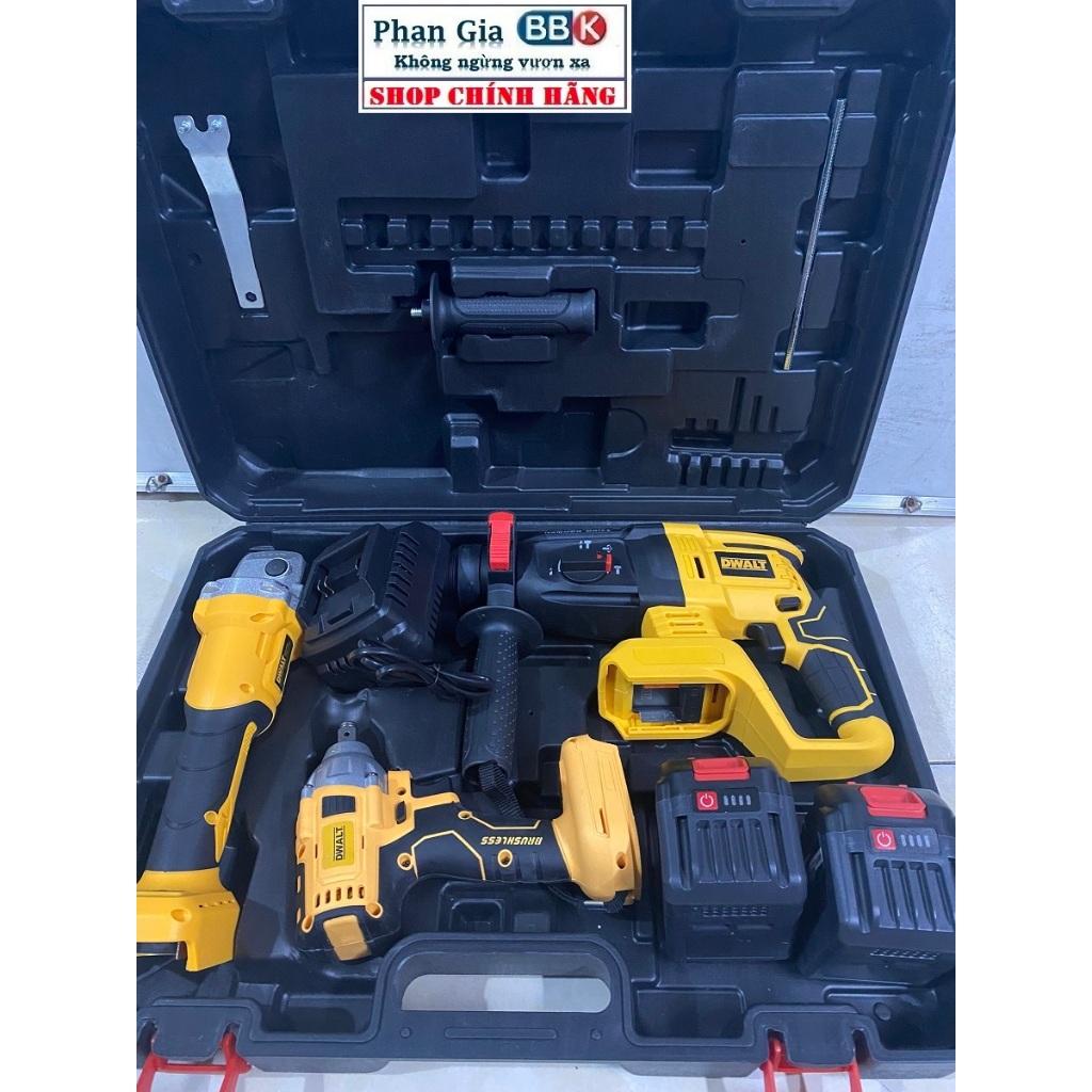 [chính hãƞg] Bộ Combo 3 Trong 1 Gồm Máy Khoan Đục Bê Tông, Máy Mài Và Máy Siết Bulong Dùng Pin 199V, 2 Pin 15 Cell