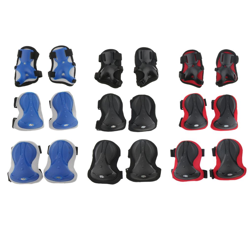 6 Pcs Adult Roller Skating Bicycle Safety Knee Wrist Guard Elbow Pad Blue