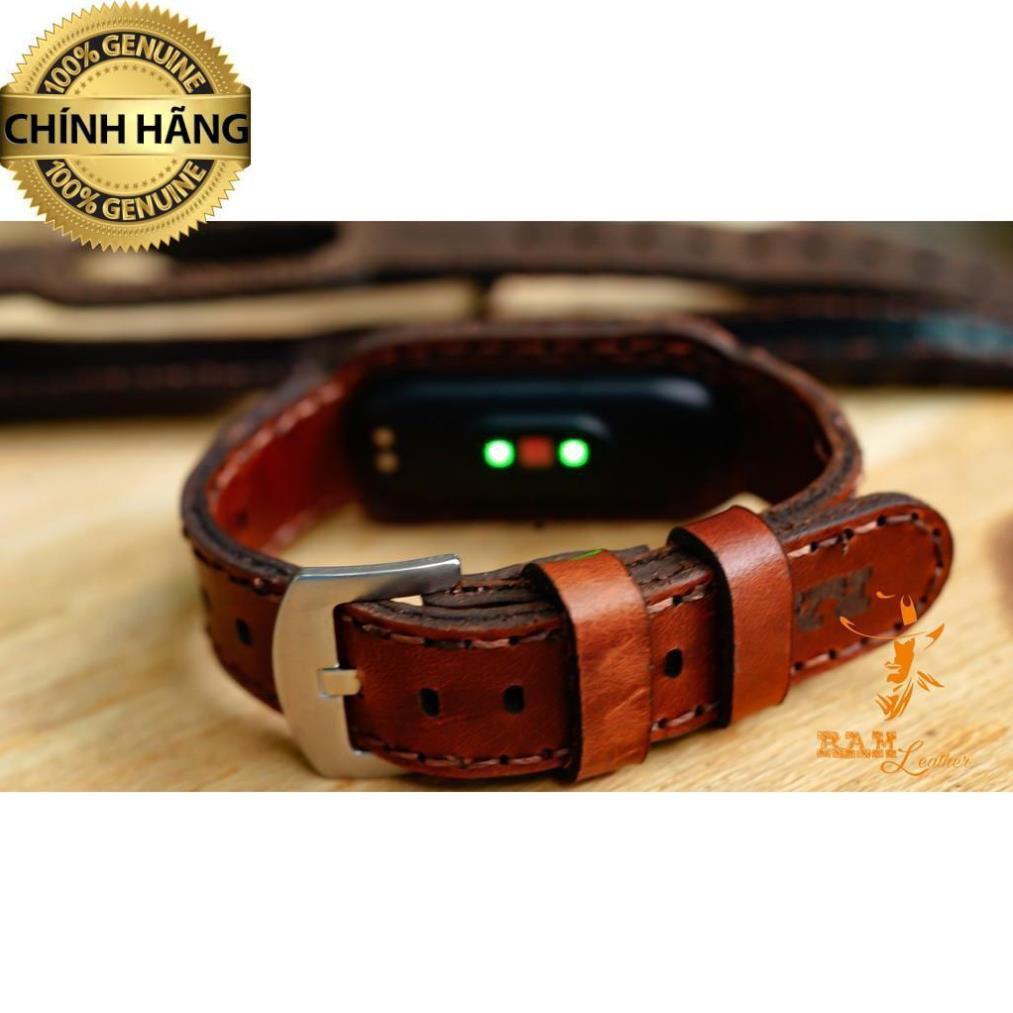 DÂY DÀNH CHO MIBAND 4 / 3 DA BÒ NÂU ĐỎ - RAM Leather chính hãng