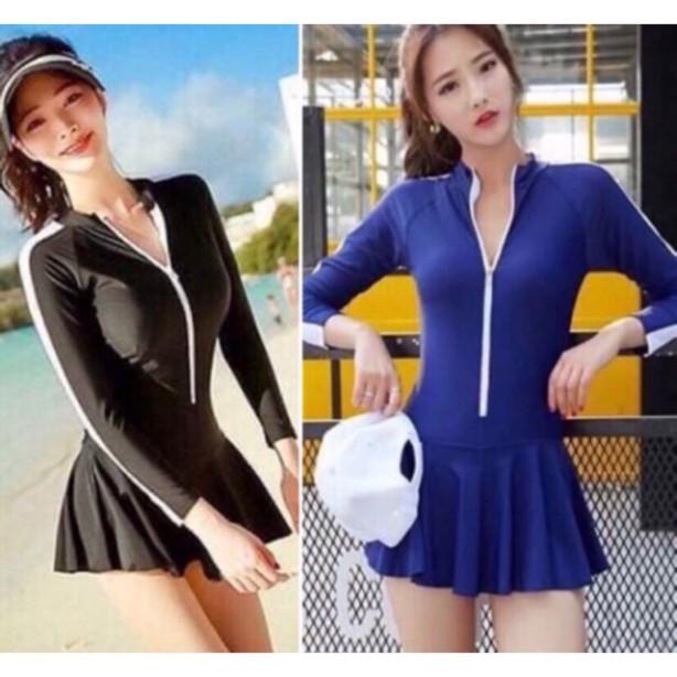 Freeship Đồ bơi tay dài liền mảnh quần váy