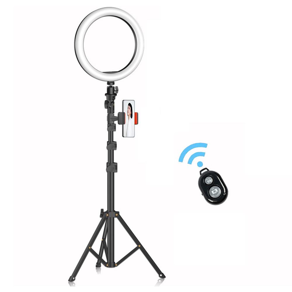 Bộ đèn vòng LED 10 inch 3000K-6000K 10 mức có thể thay đổi độ sáng 3 màu Nhiệt độ USB được hỗ trợ với giá đỡ điện thoại đầu bóng