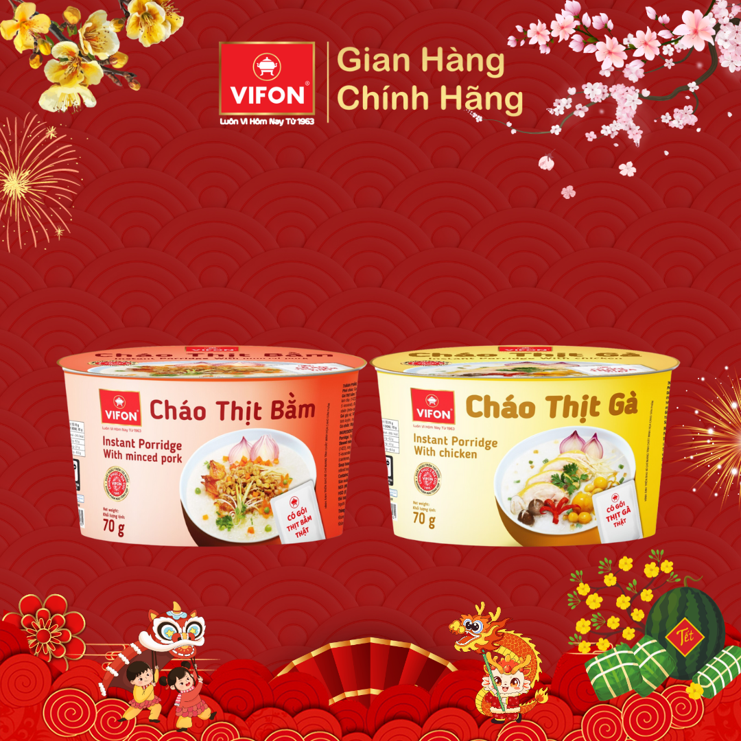 [Thùng 12 tô] Cháo thịt gà/ Cháo thịt bằm VIFON 70gr/tô