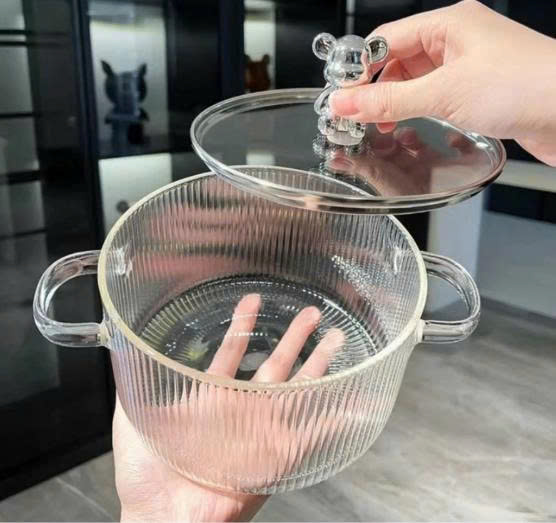 [KoSuyTu] Nồi Thủy Tinh Trong Suốt Nắp Gấu Bear 1.7L Đa Năng - Chịu Nhiệt Cao, Chiên, Nấu, Xào, Hấp, Luộc -  Sạch Sẽ, An Toàn, Thẩm Mỹ