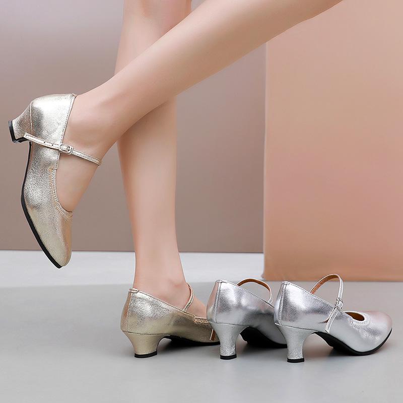 Giày khiêu vũ phòng khiêu vũ tiêu chuẩn cho phụ nữ giày cao gót giày cao gót cho phụ nữ 3/5cm nữ Tango Giày phụ nữ đóng ngón chân Latin nhảy múa Latin Color: 3cm outdoor gold Shoe Size: 38