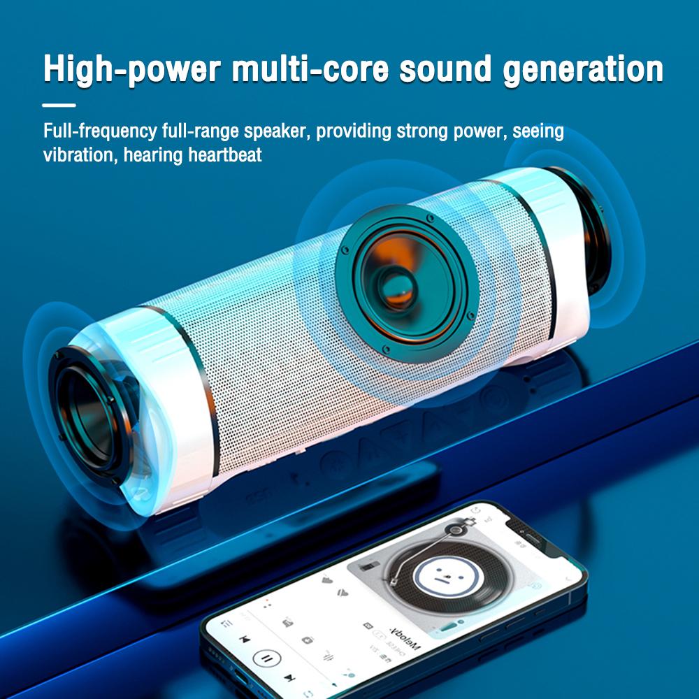 Loa tương thích Bluetooth di động Cột không dây Cột không dây Loa USB không thấm nước hỗ trợ AUX TF SubwoDofer LED màu: Đen