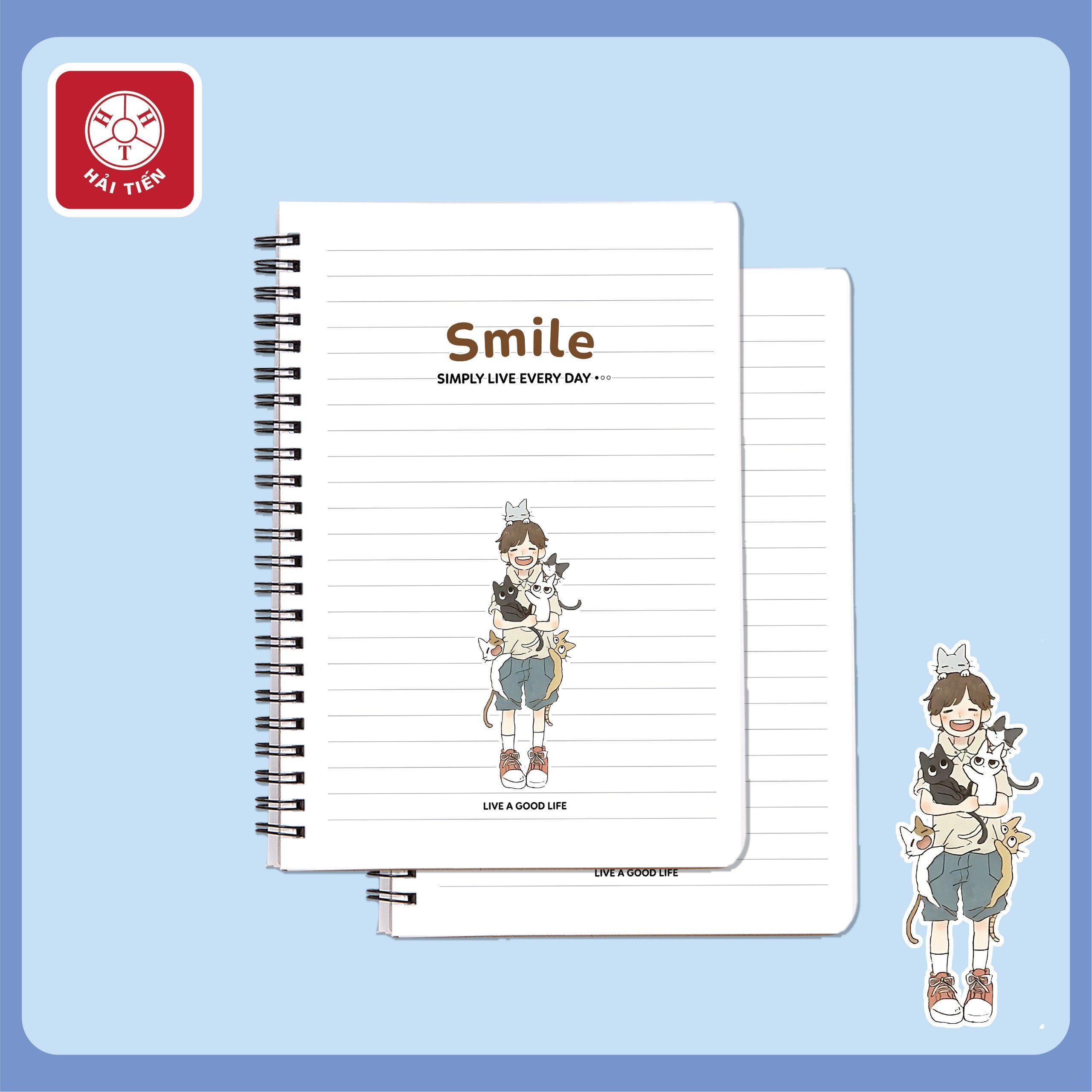HẢI TIẾN Sổ lò xo bìa bồi Cao cấp - Smile - ĐL 80g/m2 - Dòng kẻ ngang - Nhiều kích cỡ (B5,A5,A6,A7) - 200 trang