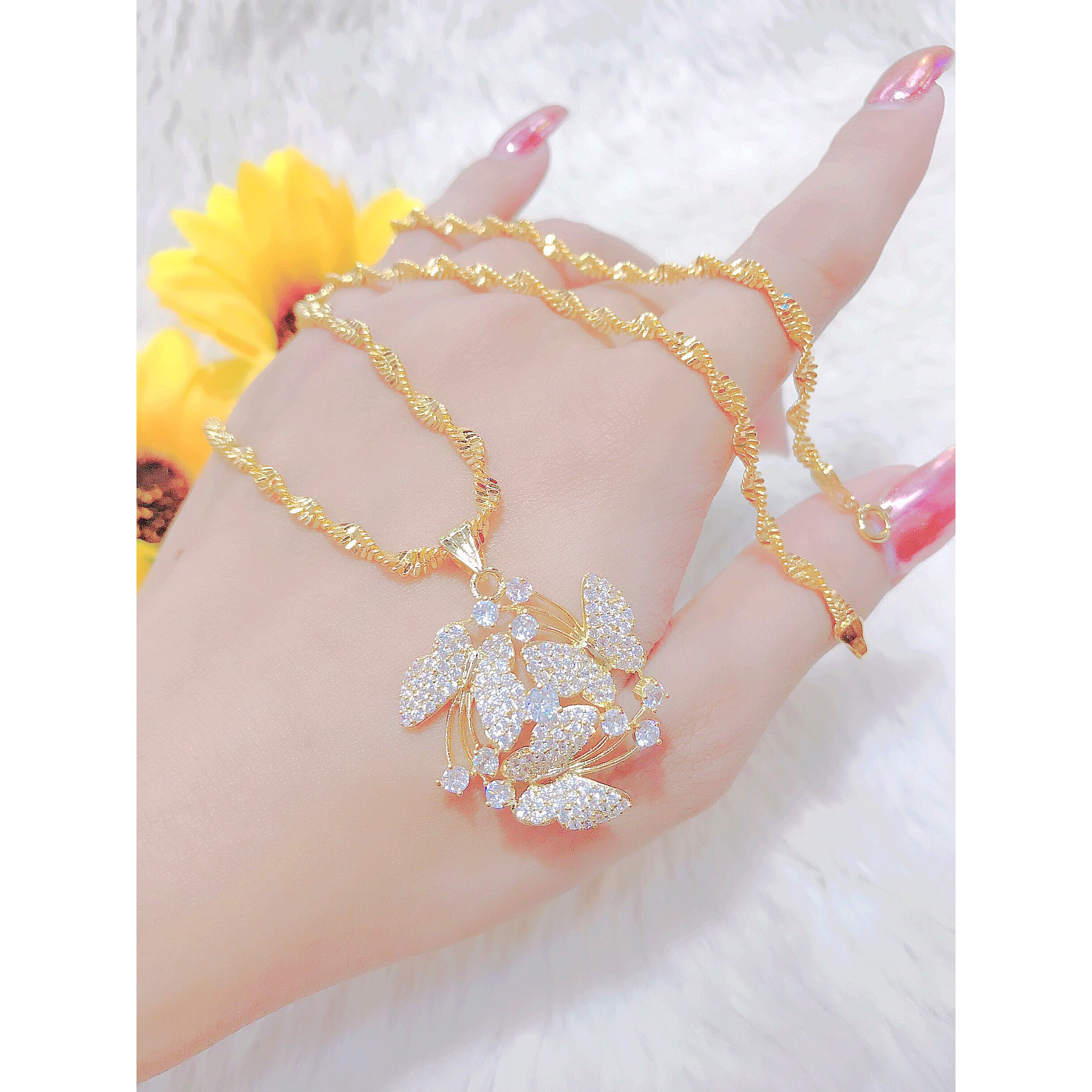 Dây chuyền xoắn mặt hoa mạ 18k cao cấp H504
