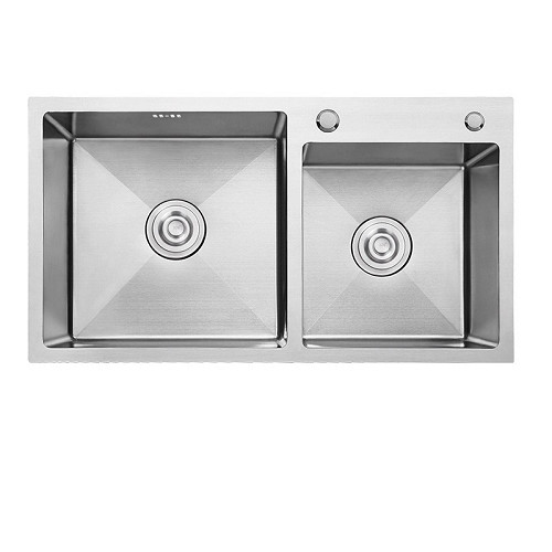Combo chậu rửa bát inox sus304 8245, vòi rửa bát inox nóng lạnh cổ ngỗng, rổ rau củ đa năng, bình xà phòng, xả chậu