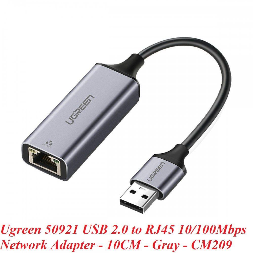 Ugreen UG50921CM209TK 10CM màu xám card mạng USB 2.0 ra RJ45 10/100Mbps - HÀNG CHÍNH HÃNG