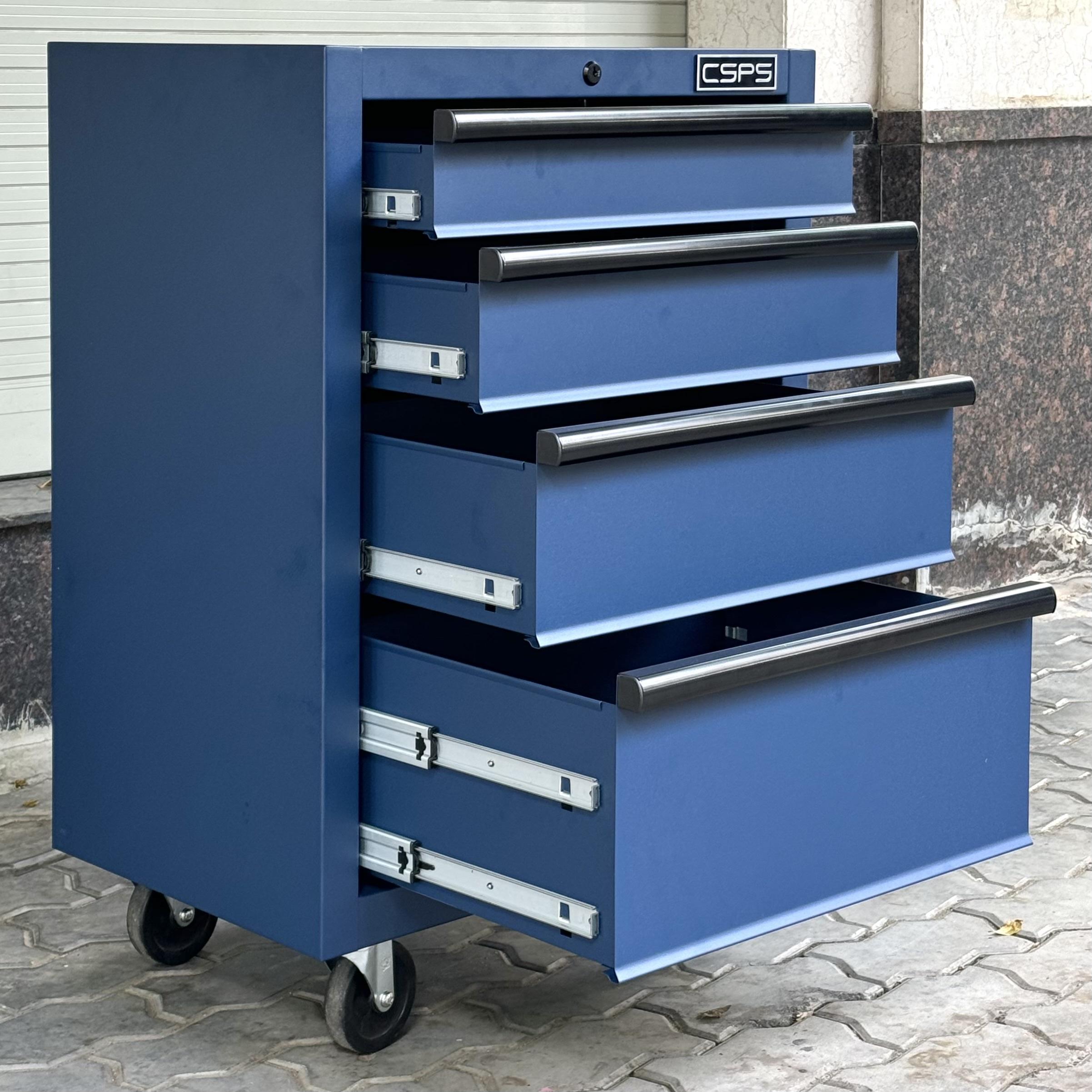 Tủ dụng cụ CSPS 61cm - 04 hộc kéo màu xanh dương kèm bánh xe Fbn 12cm