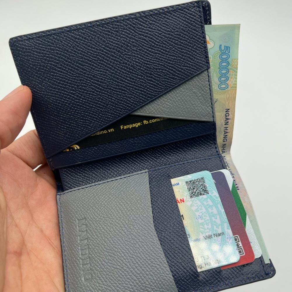 Ví Bóp Nam Mini Dáng Đứng Mandino Da Bò Vân Taiga Phối Màu Nhỏ Gọn 2 Ngăn Chính 8 Ngăn Thẻ