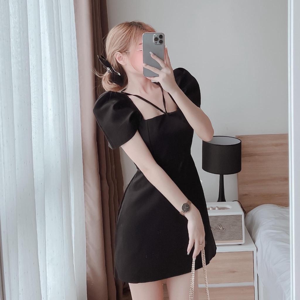 Đầm cổ vuông tay ngắn váy dự tiệc chữ A tay bồng HIJUNE VD06