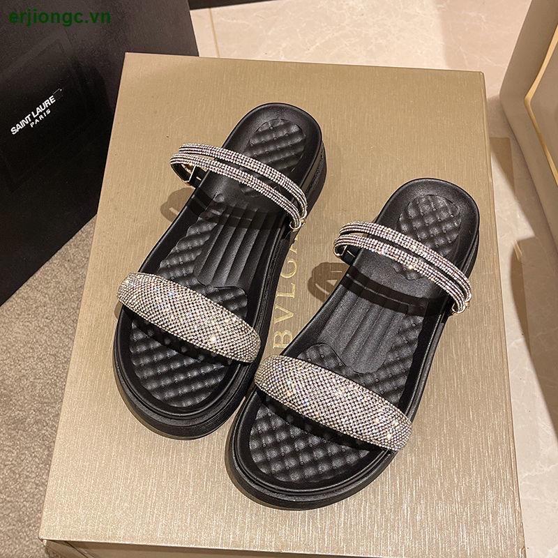 Sandal quai nhũ bản to đi được 2 dáng đế bằng cao - 3P