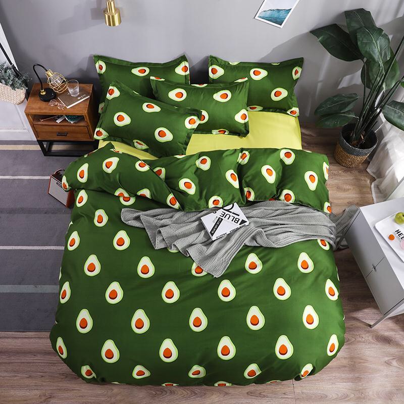 Bộ chăn ga gối cotton PL1 - Quả Bơ - Tặng kèm 1 móc khóa Houston