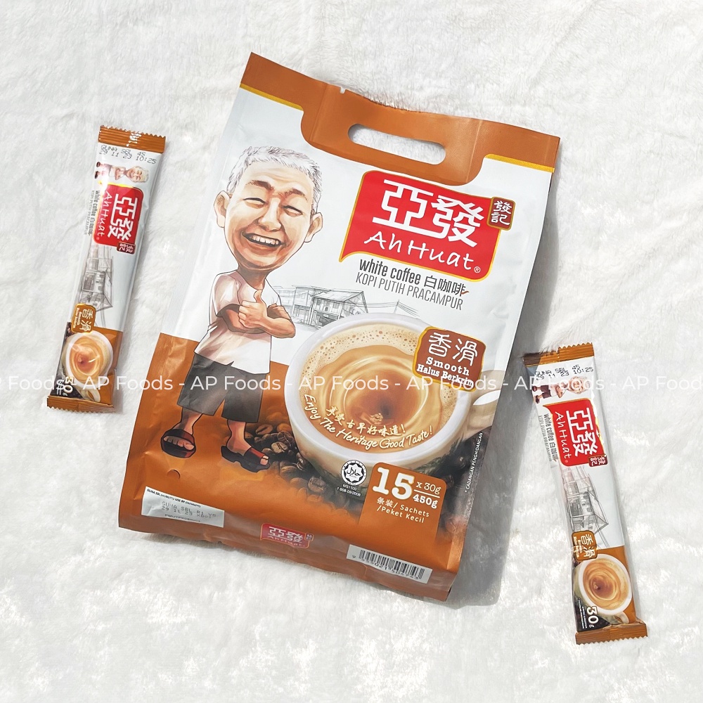 Cà phê trắng hòa tan 3 in 1 Ah Huat White Coffee Malaysia - Vị Smooth/truyền thống