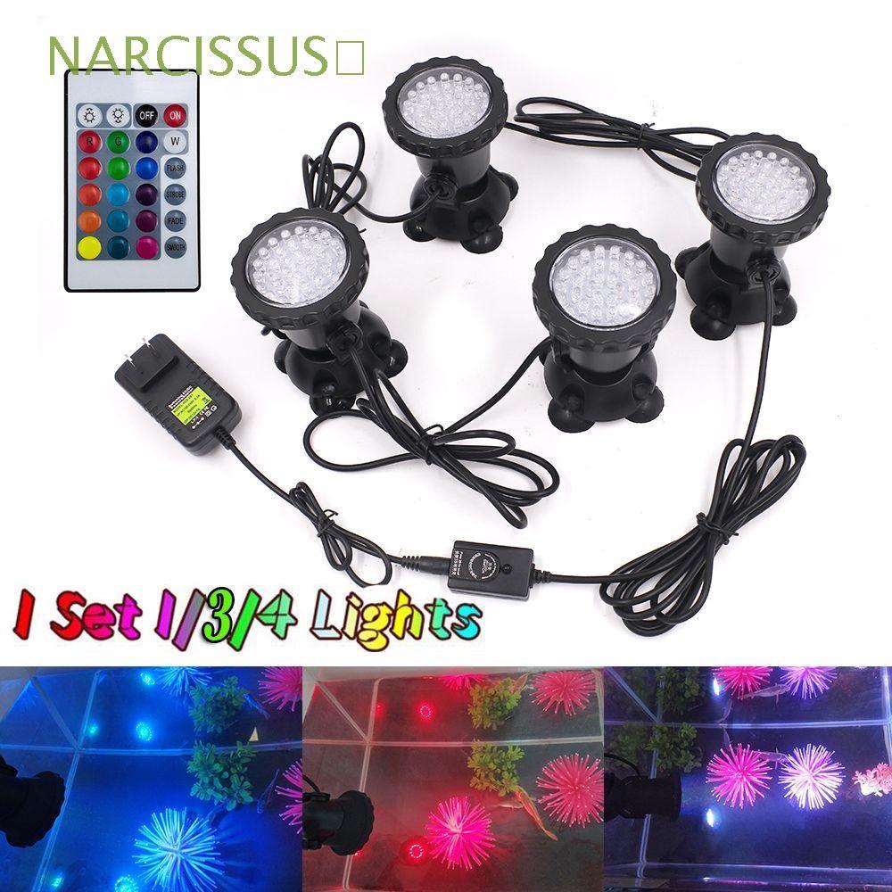 Bộ 4 Đèn rọi âm nước bể cá KOI 12V kèm bộ chuyển nguồn và điều khiển đổi màu từ xa