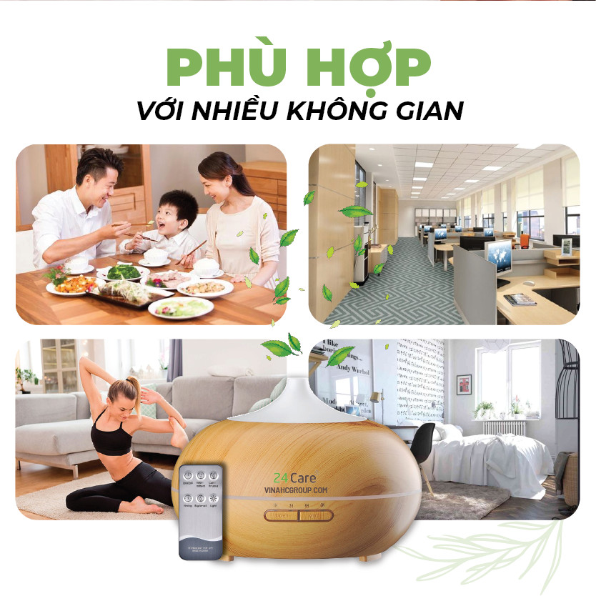 Máy khuếch tán Tinh dầu 24Care Bí Ngô Vàng Ultrasonic 500ML, Tặng 2 chai Tinh dầu Sả Chanh + 1 chai Bạc Hà 24Care 10ml  Xông Phòng  Kèm Remote điều khiển  Công nghệ siêu âm.