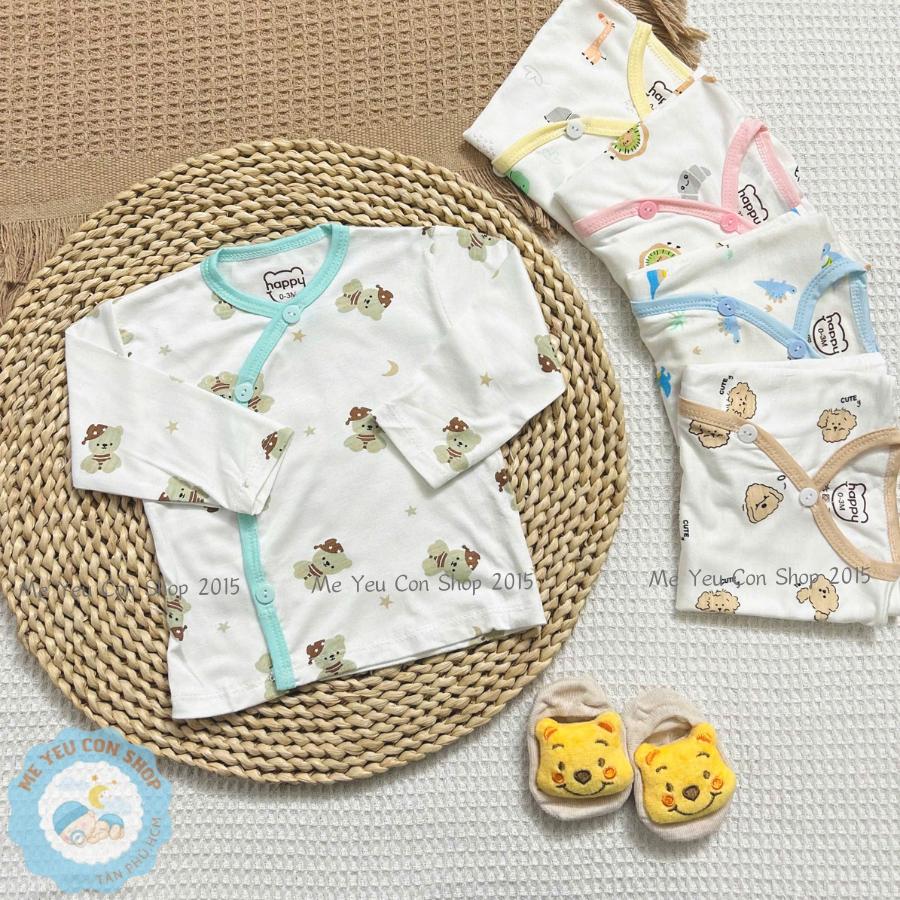 [3-8kg] Áo Sơ Sinh DÀI TAY Họa Tiết Viền Màu Chất Thun Lạnh Mềm, Mát, Mỏng, Co Giãn Cho Bé - Viền Hồng