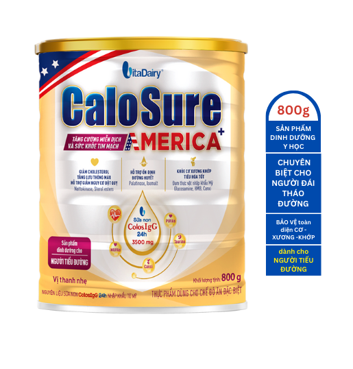 Sữa bột CaloSure America+ lon 800g - Tăng cường miễn dịch và sức khoẻ tim mạch, Bữa ăn bổ sung hợp lý cho người bệnh tiểu đường