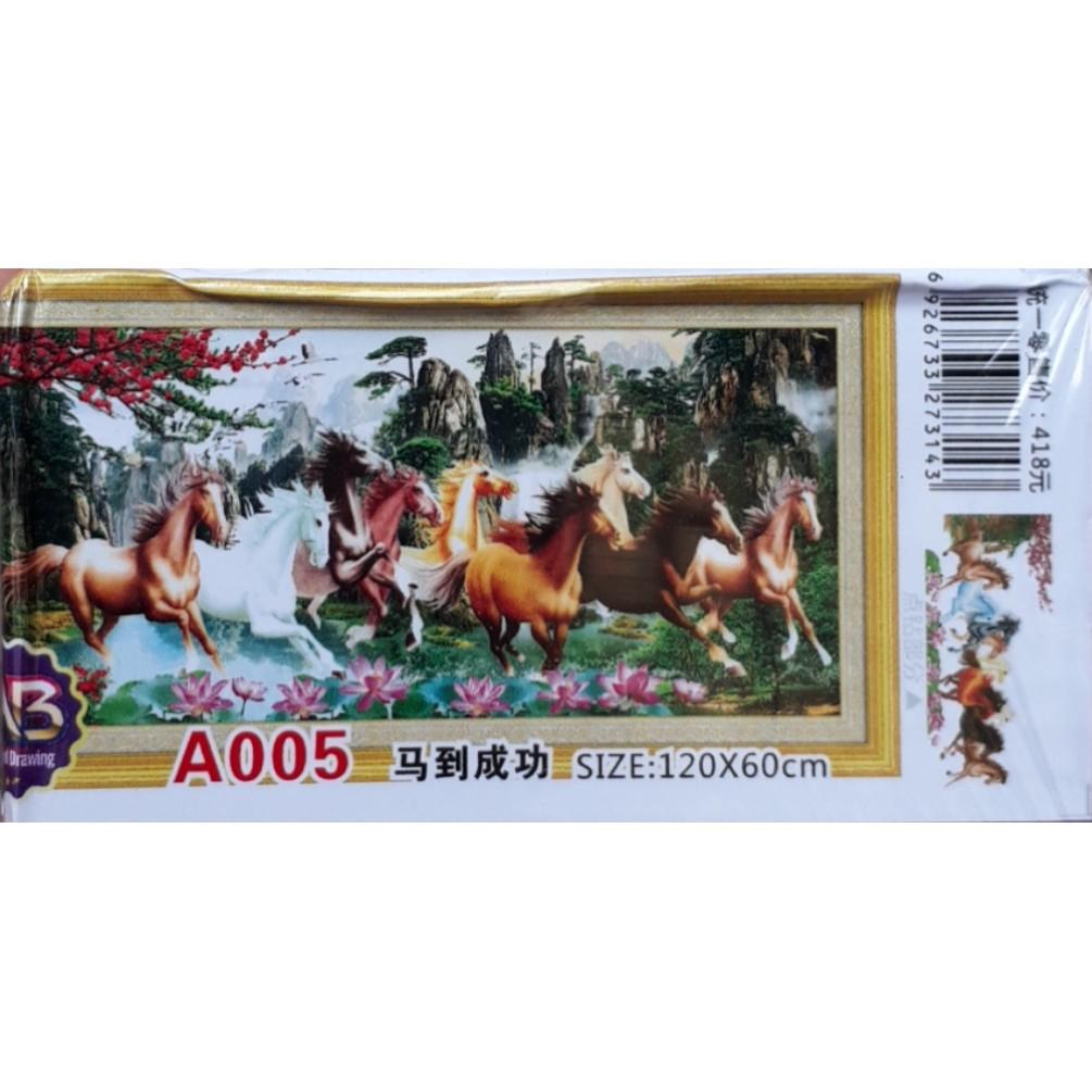 Tranh đính đá ABC 3D Chín Con Ngựa Tiến Lên A005  KT:110X55CM