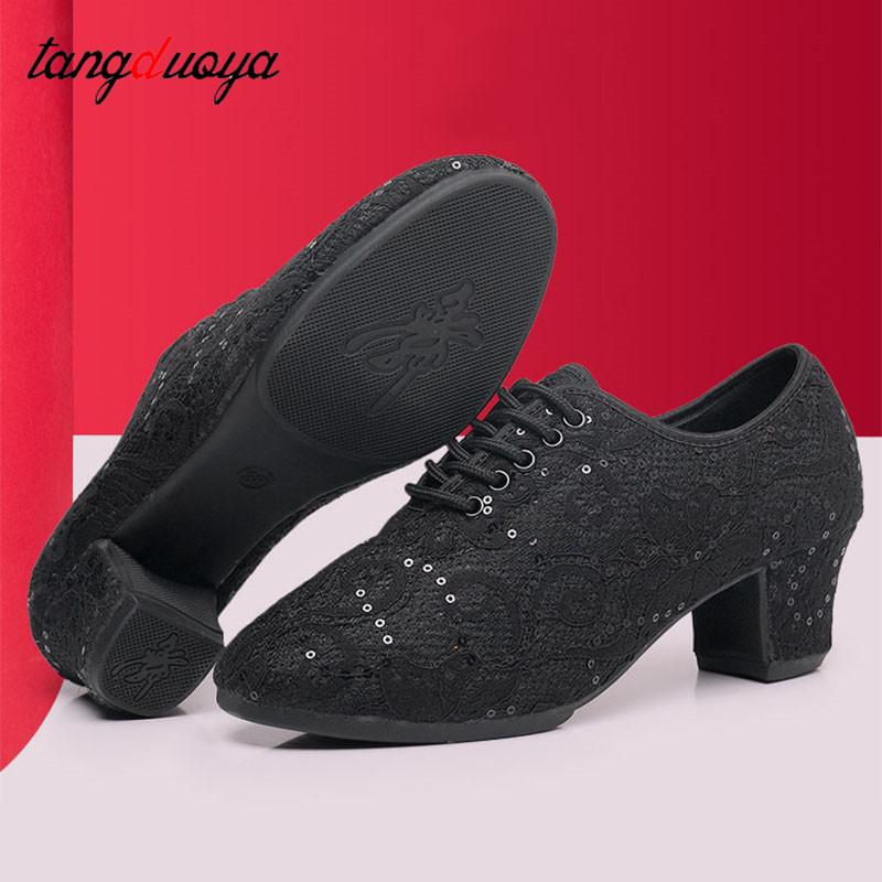 Giày thể thao khiêu vũ Phụ nữ Giày nhảy Latin Latin Modern Tango Dance Shoes dành cho phụ nữ Giày nhạc jazz màu đen trắng gót chân 3/5cm Color: 3cm outdoor white Shoe Size: 38