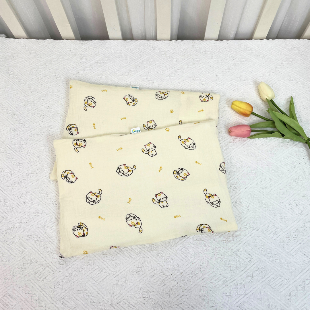 Gối Đầu Cho Bé Sơ Sinh BAFABY Vải Xô Muslin An Toàn Thấm Hút Tốt Họa Tiết Động Vật Đáng Yêu 348