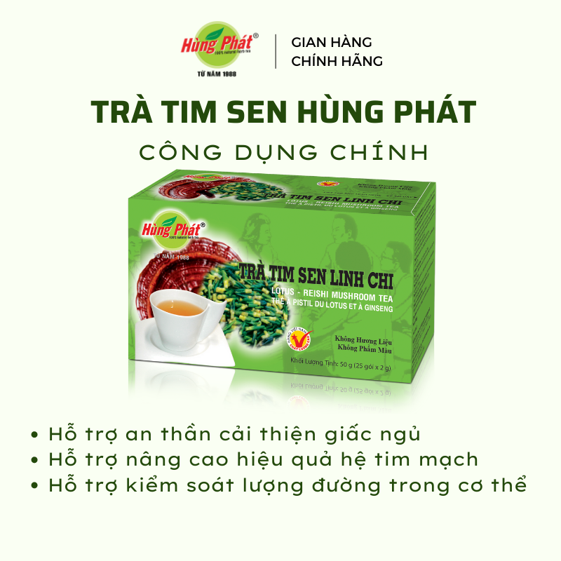 Trà Tim Sen Túi Lọc Thanh Nhiệt Hỗ Trợ Cải Thiện Giấc Ngủ Hộp 25 Gói - Hùng Phát Thương Hiệu 35 Năm