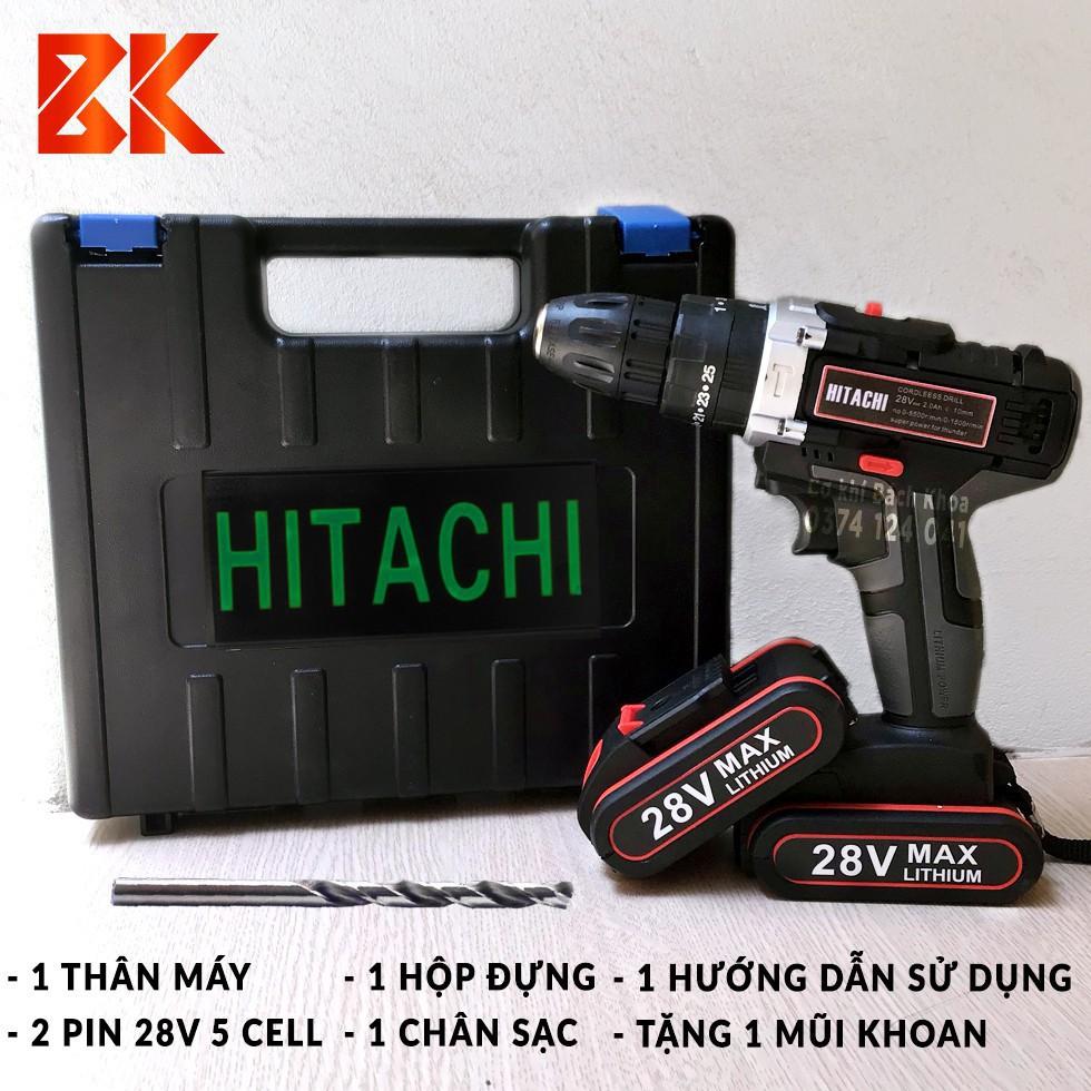 Máy Khoan Pin HITACHI 28V (Có Búa) 3 chức năng - Pin Chuẩn 5 CELL- Đảo Chiều - Máy Bắt Vít