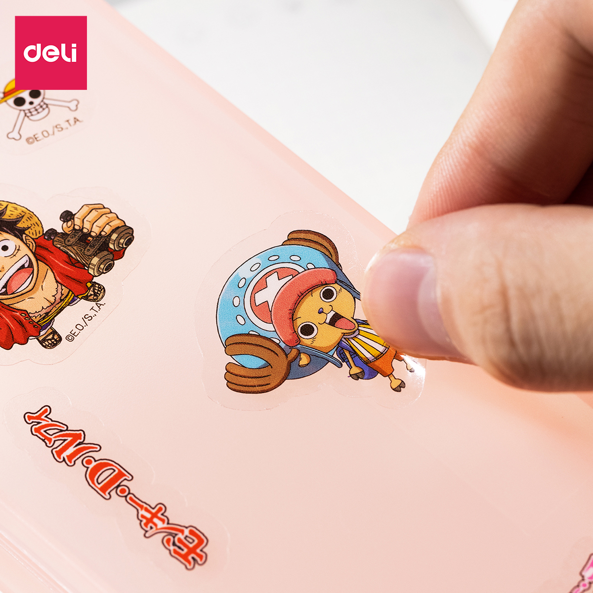 Hộp đựng bút nhựa học sinh Đảo Hải Tặc One Piece tặng kèm sticker Deli - Màu xanh / hồng - Nhựa an toàn - EH901