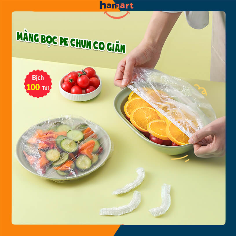 Túi 100 Màng Bọc Thực Phẩm Bo Chun Co Giãn PE Đựng Bảo Quản Thức Ăn Đa Năng Tiện Lợi