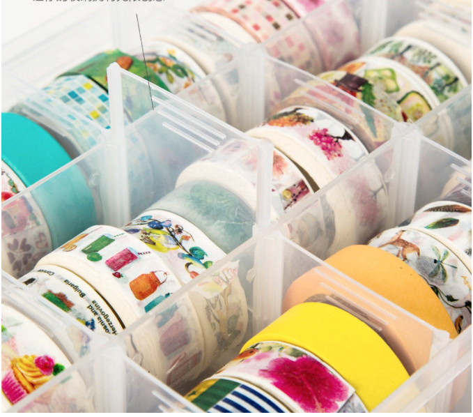 Hộp Nhựa 15 Ô Đựng Cuộn Băng Dính Washi Tape, Stickers, Hình Dán,... Trong Suốt Siêu Tiện Lợi, Gọn Gàng