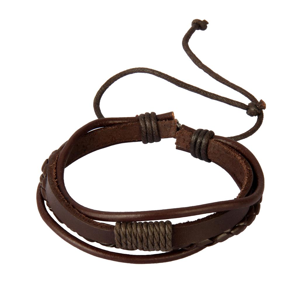 Punk Rock Men Women Multi Strand String Pull Tie Bracelet Braided PU Leather Braided Wax Cord