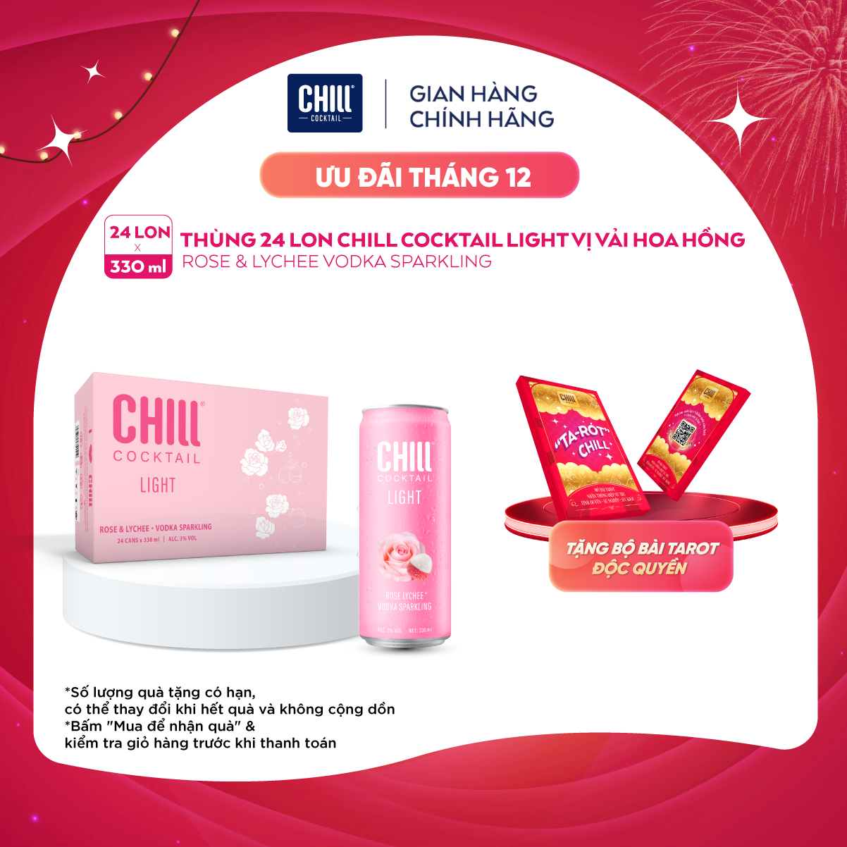 Thùng 24 lon Chill Cocktail Light vị Rose & Lychee Vodka Sparkling 330ml/lon