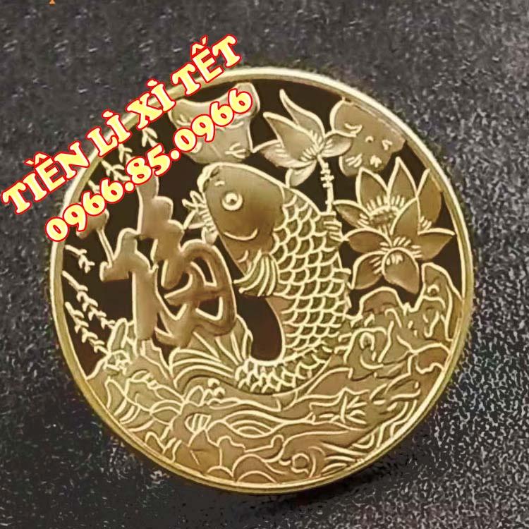 Móc khóa đồng xu cá chép hóa rồng Phong thủy tài lộc may mắn