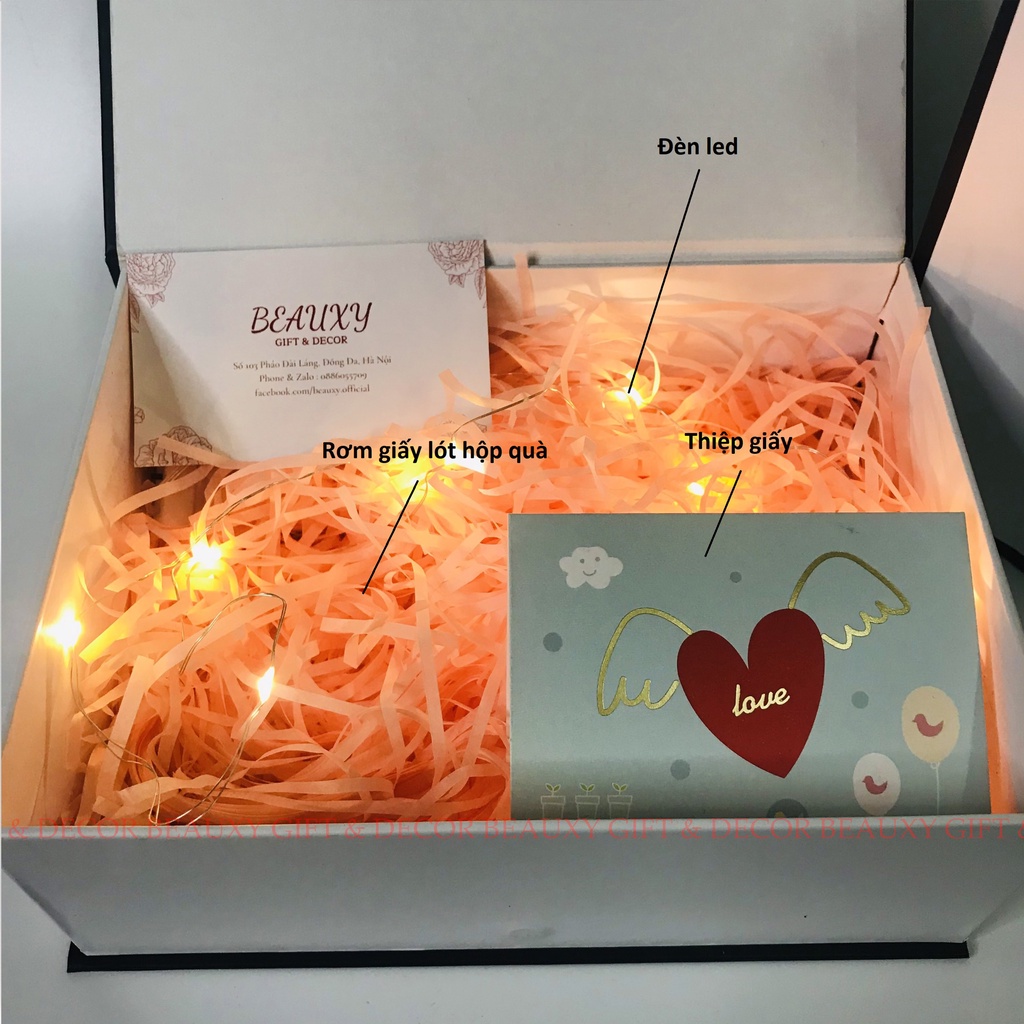 Hộp Quà Tặng Người Yêu, Hộp Quà Tặng Valentine, Kèm Túi Giấy, Đèn Led, Giấy Rơm, Thiệp