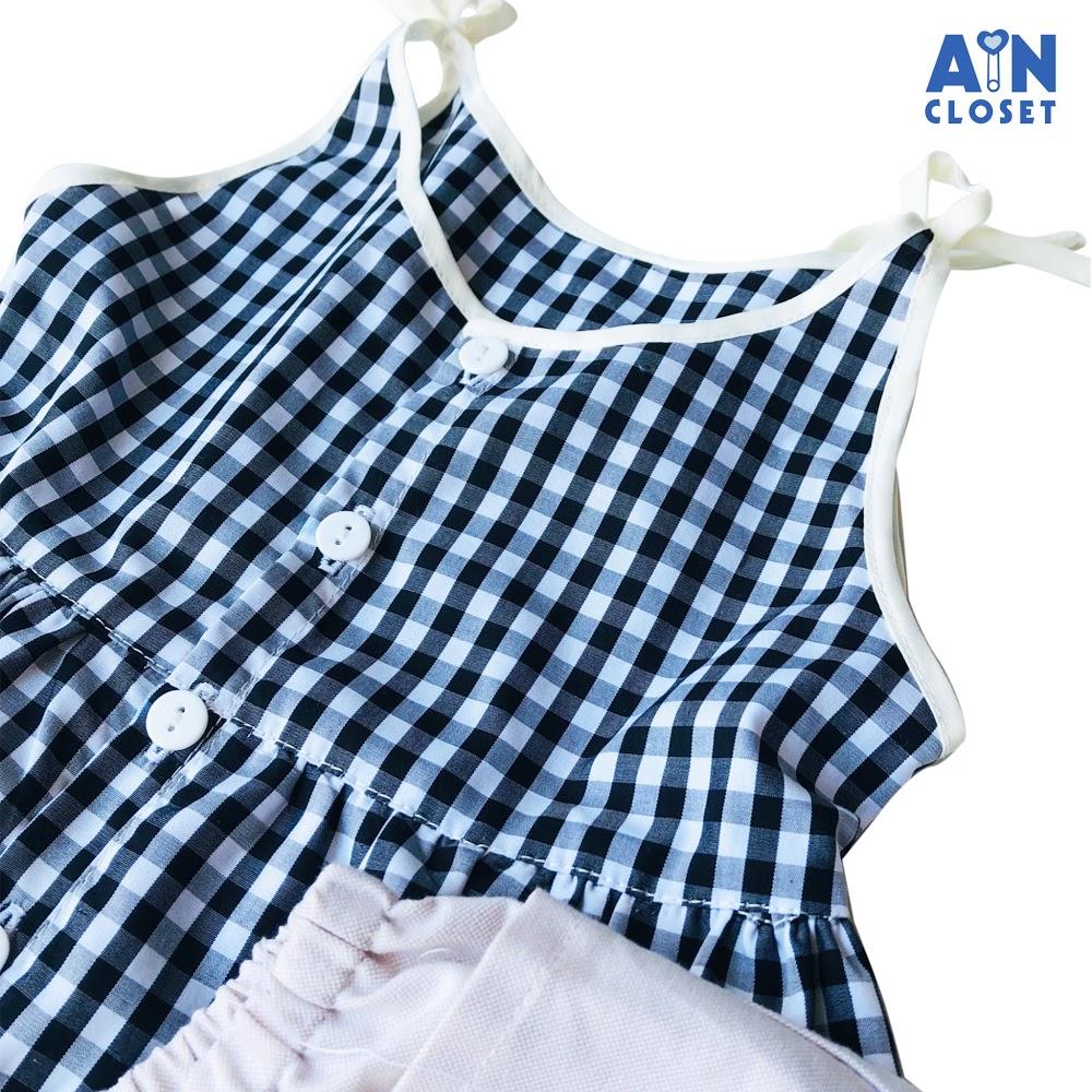 Bộ quần áo ngắn bé gái họa tiết Caro đen 2 tầng cotton - AICDBG8VJBHF - AIN Closet