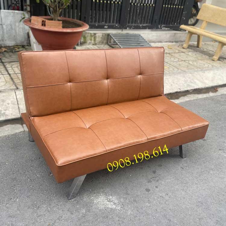 Giá Xưởng Ghế Sofa Mini Simili Cao Cấp Chân Kim Loại - Ghế Sô Pha Nhỏ Gọn Bọc Da Màu nâu Dài 120cm