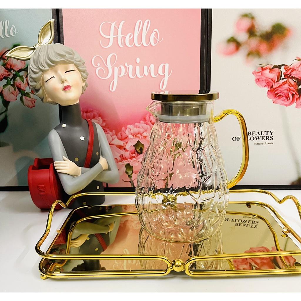 Bình Đựng Nước 1.8Lít Thủy Tinh Chịu Nhiệt 400 độ C, Bình Thủy Tinh Chịu Nhiệt Màu Vàng Mẫu 2 quà tặng ý nghĩa