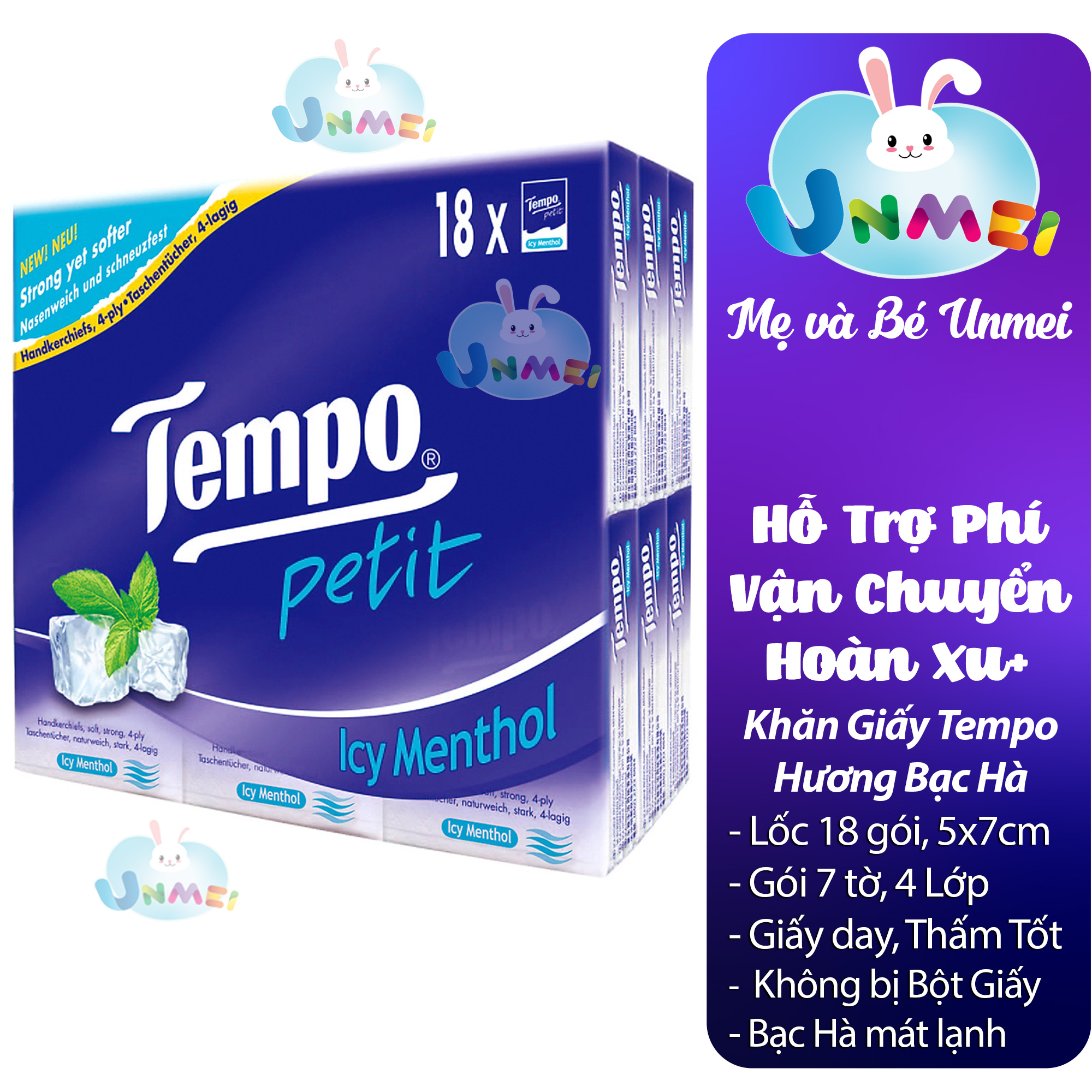 Khăn Giấy Bỏ Túi Petit Icy Methol Tempo (Lốc 18)