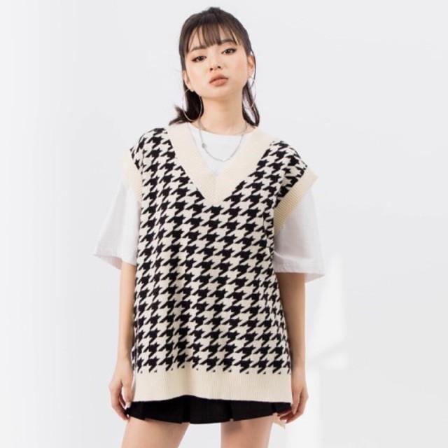 Áo gile Mia Ritta len cổ V hoạ tiết Houndstooth - Áo gile len cổ V họa tiết A1976