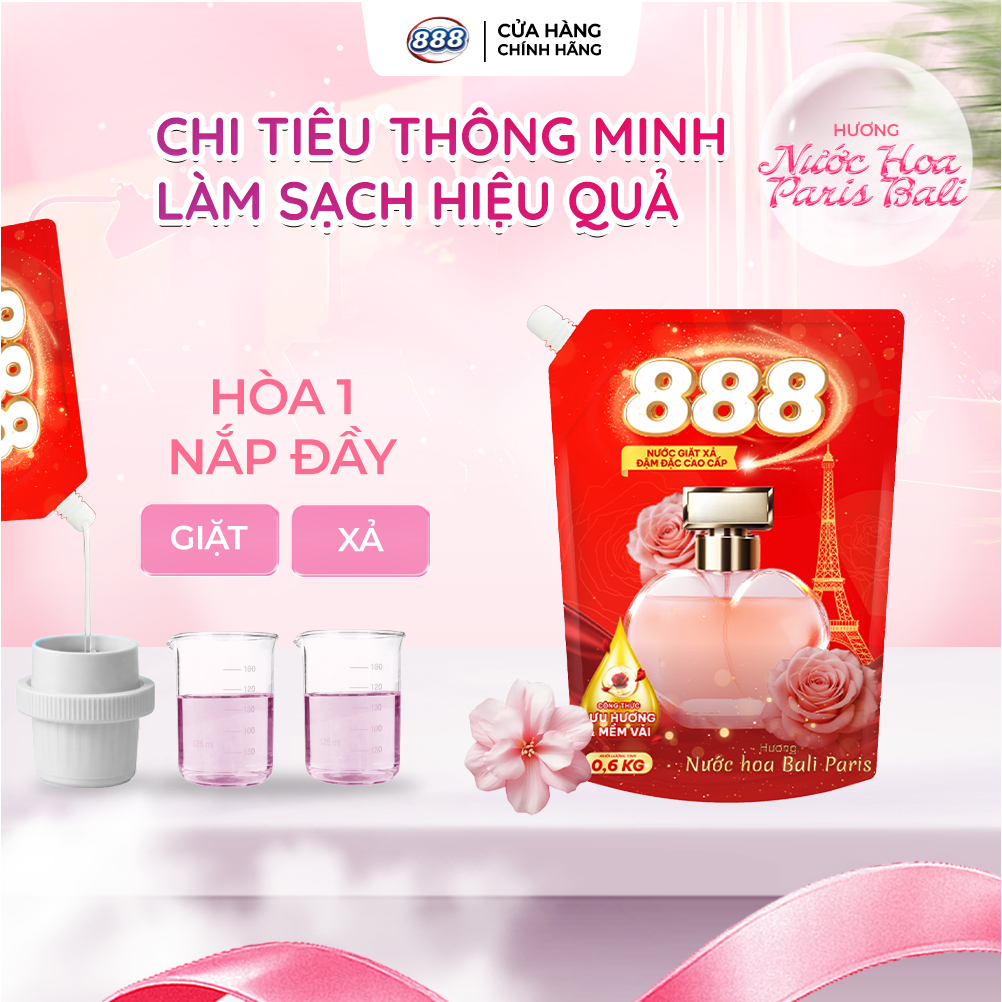 Combo 4 Túi Nước Giặt Xả 888 Hương Nước Hoa Bali Paris Cao Cấp 0.6kg/Túi
